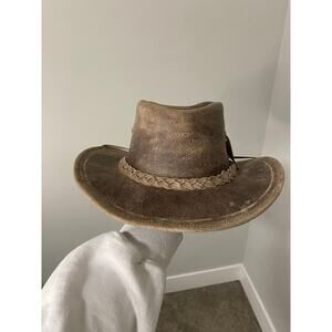 New American Bison Leather Hide Cowboy Hat, Size Medium